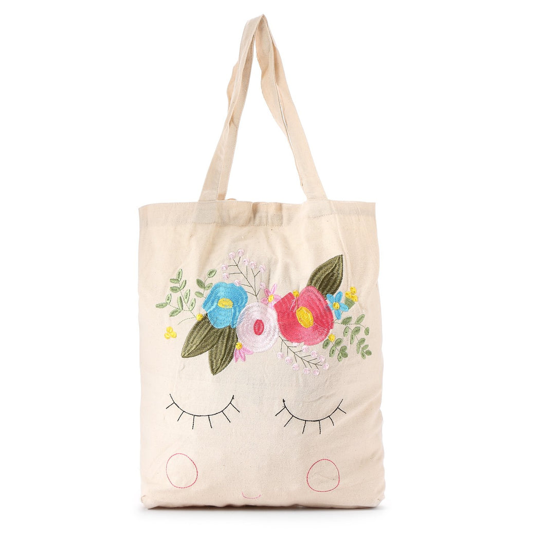 Grab Ladies Flower Crown Embroidered Tote Bag in Off White