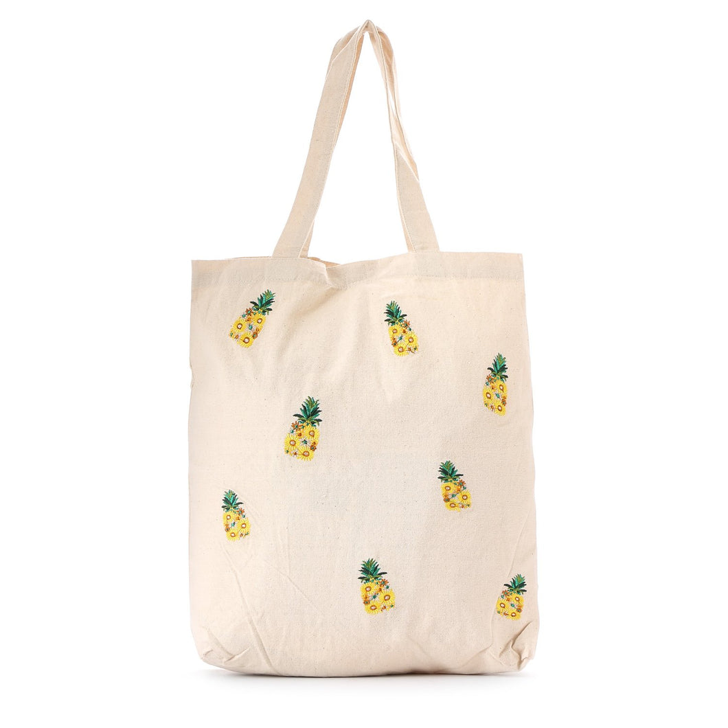 Grab Ladies Pineapple Embroidered Tote Bag in Off White