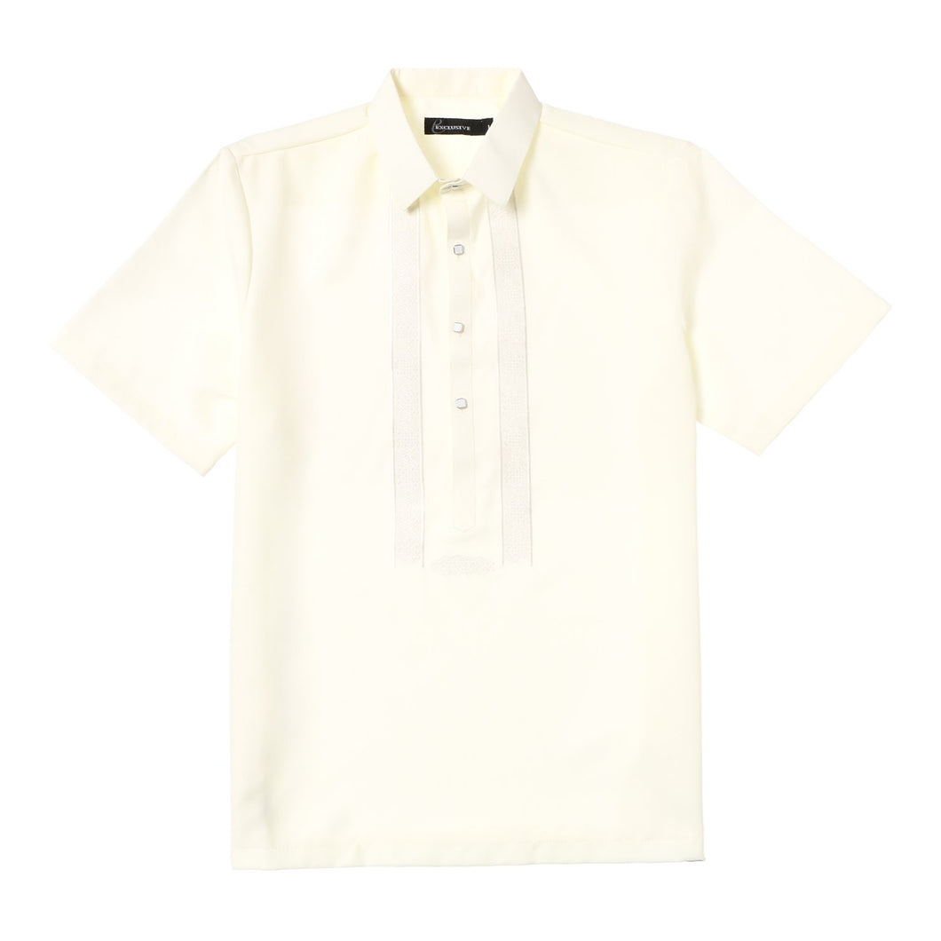 Exclusive Mens Half Open Polo Barong in Off White