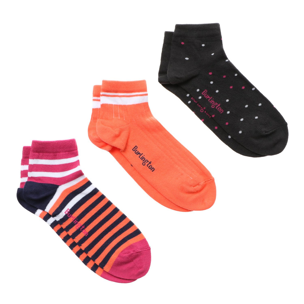 Burlington Ladies Assorted Casual Ankle Socks 3-Pair Set