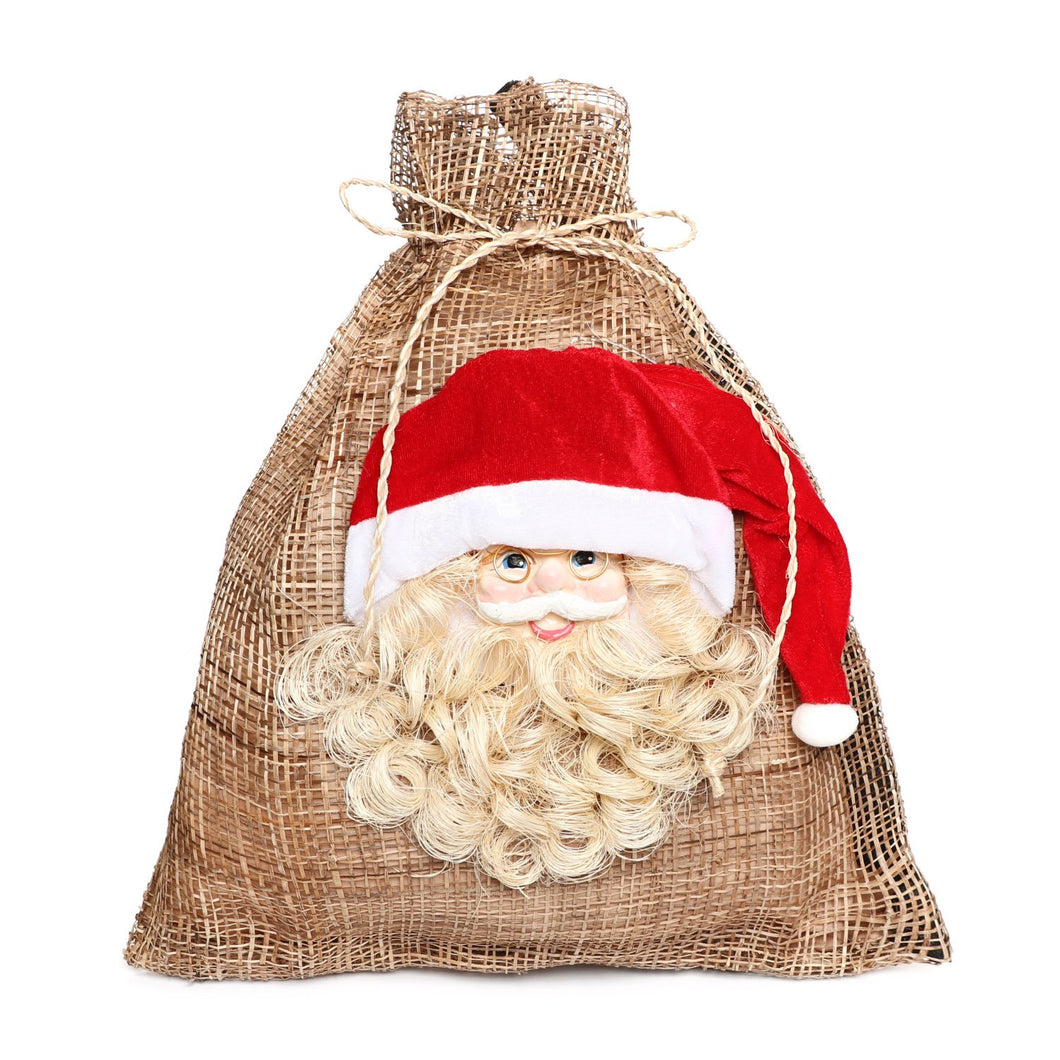 Kultura Christmas Santa Claus Burlap Jute Gift Bag in Brown