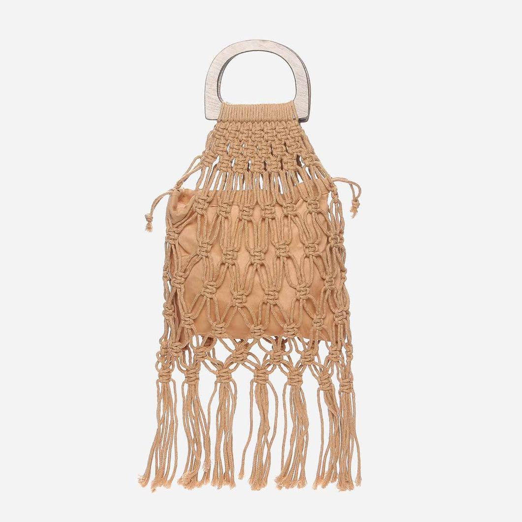 Tropiko by Kultura Ladies' Macrame Net Hand Bag in Tan