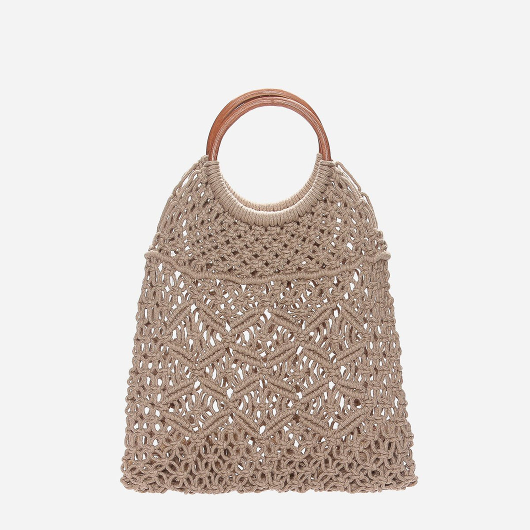 Tropiko by Kultura Ladies' Macrame Net Hand Bag in Taupe