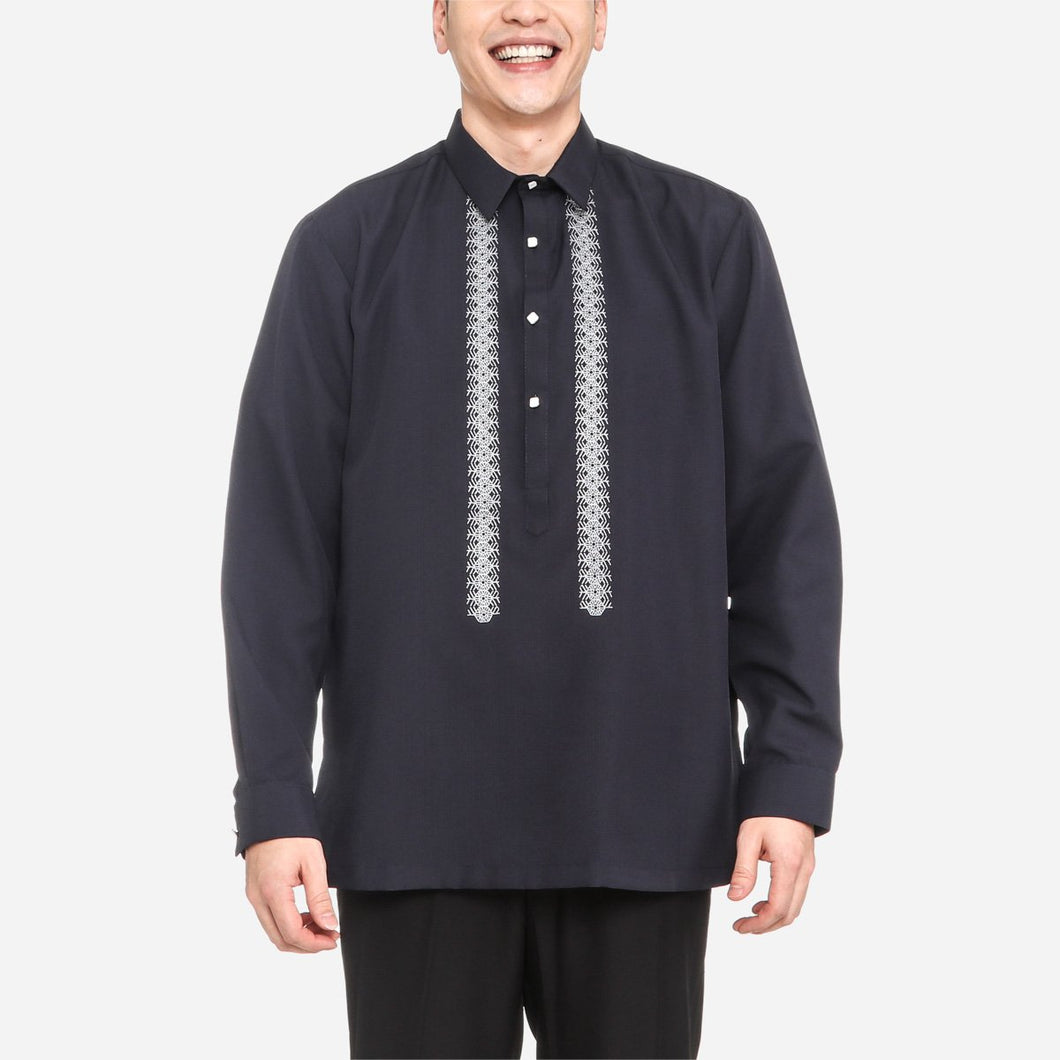 Exclusive Men's Embroidered Casual Barong in Navy Blue