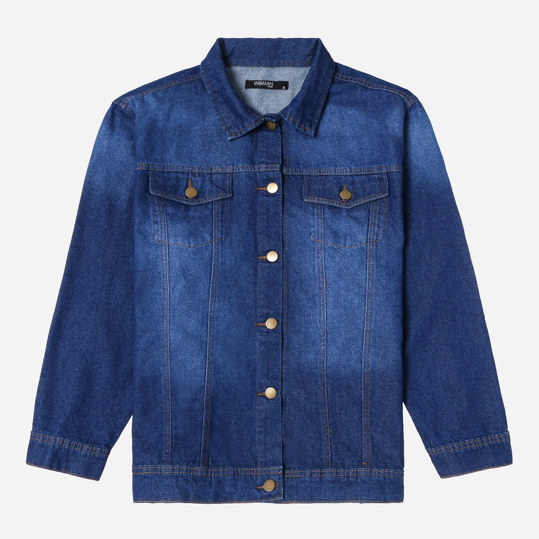 SM Woman Plus Size Denim Trucker Jacket in Indigo