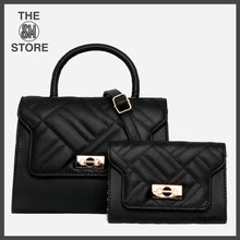 Load image into Gallery viewer, Secosana Ladies&#39; Pearlescent Accent Quilted Handbag and Mini Shoulder Bag Set in Black
