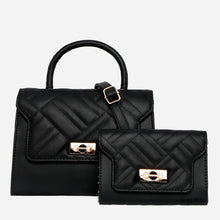 Load image into Gallery viewer, Secosana Ladies&#39; Pearlescent Accent Quilted Handbag and Mini Shoulder Bag Set in Black
