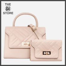 Load image into Gallery viewer, Secosana Ladies&#39; Pearlescent Accent Quilted Handbag and Mini Shoulder Bag Set in Cream
