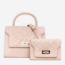 Load image into Gallery viewer, Secosana Ladies&#39; Pearlescent Accent Quilted Handbag and Mini Shoulder Bag Set in Cream
