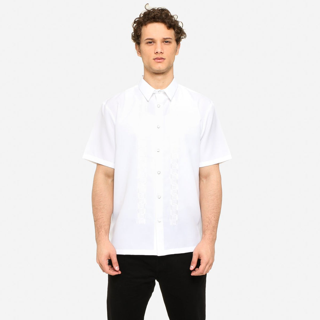 Exclusive Mens' Short Sleeve Embroidered Casual Barong in White