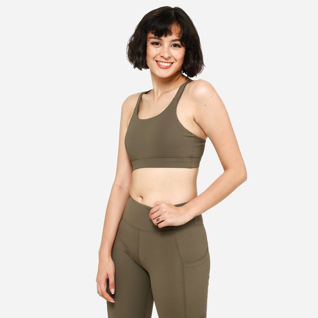 SM Woman Activewear Ladies' Racerback Sports Bra in Olive Green