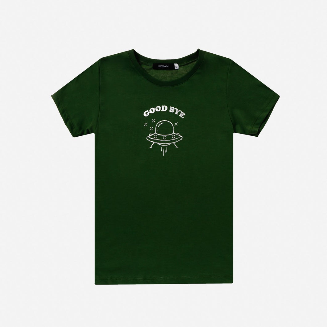 GTW Urban Girls Teens' Goodbye UFO Graphic Tee in Dark Green