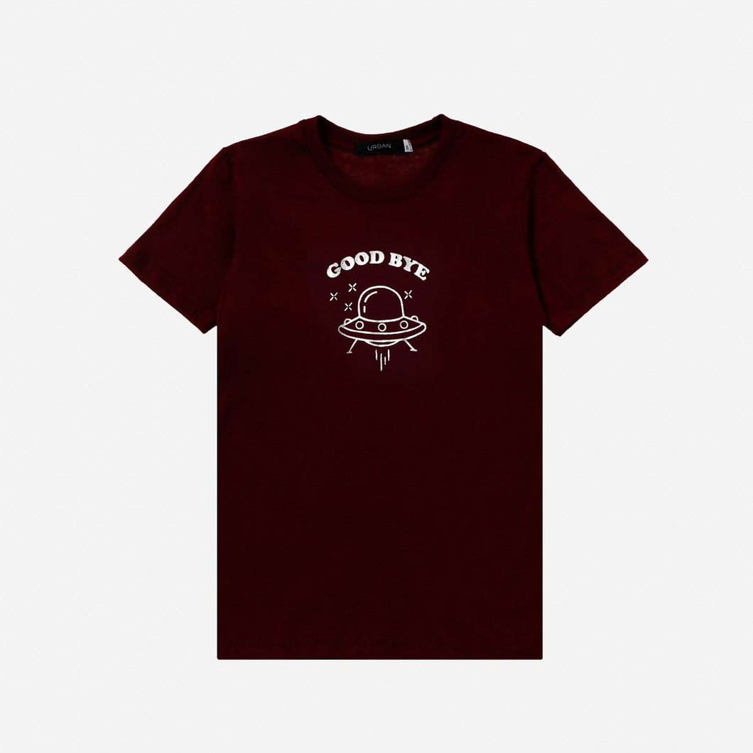 GTW Urban Girls Teens' Goodbye UFO Graphic Tee in Maroon