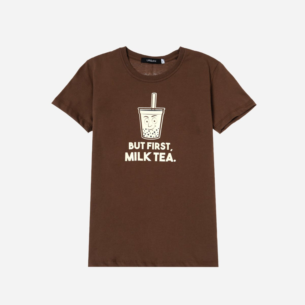 GTW Urban Girls Teens' But First, Milk Tea Graphic Tee in Brown