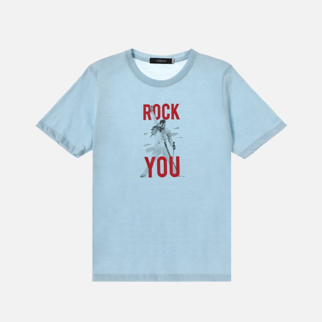 GTW Urban Girls Teens' Rock On Graphic Tee in Light Blue