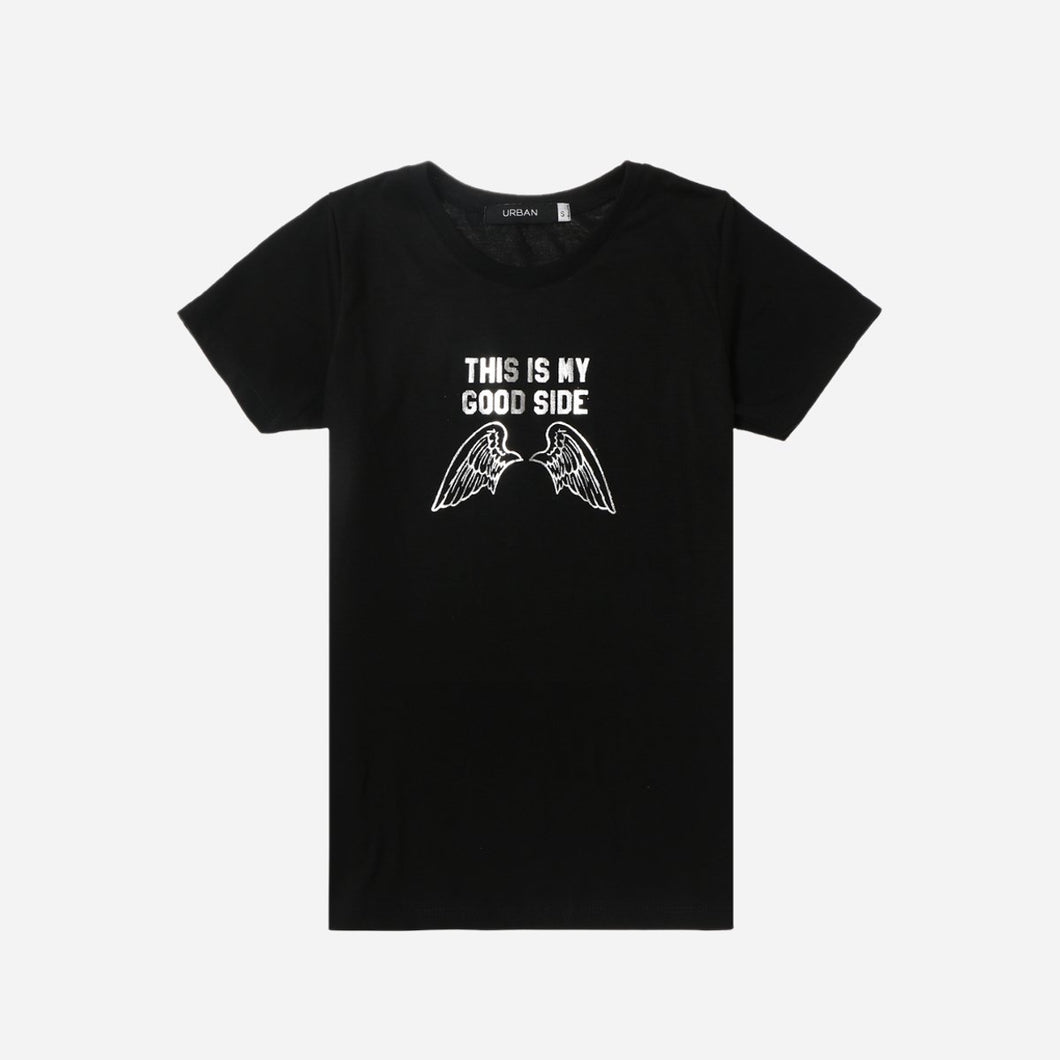 GTW Urban Girls Teens' This Is My Good Side Statement Tee in Black