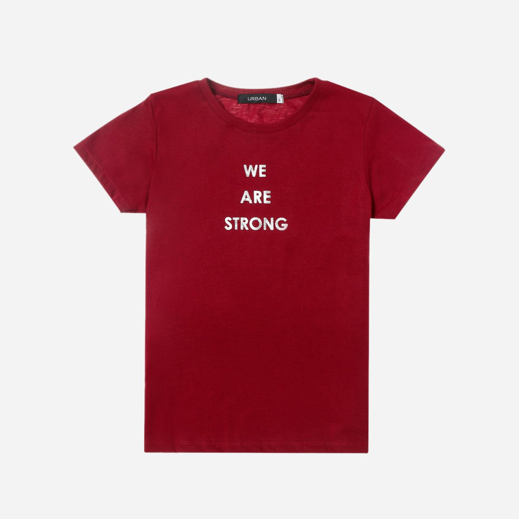 GTW Urban Girls Teens' We Are Strong Statement Tee in Maroon