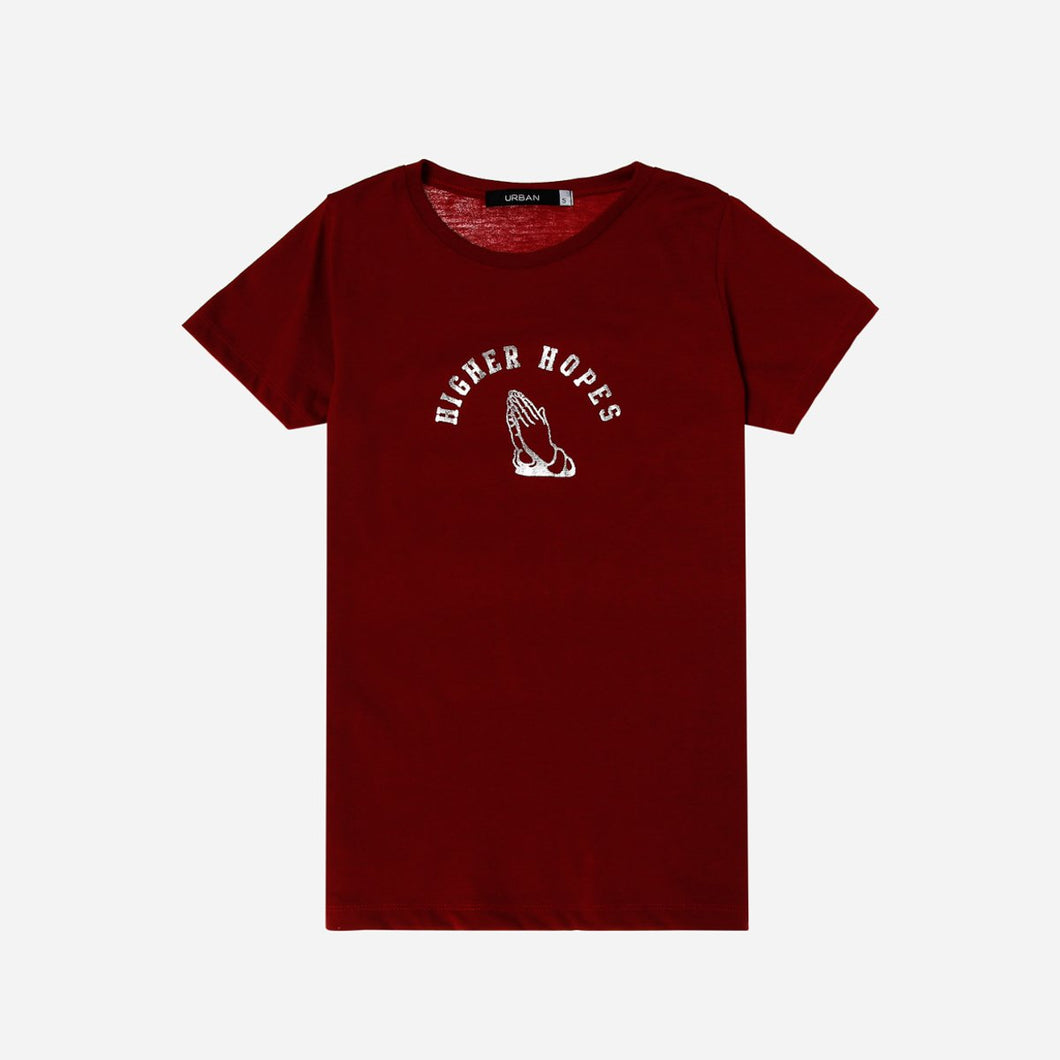 GTW Urban Girls Teens' Higher Hopes Statement Tee in Maroon