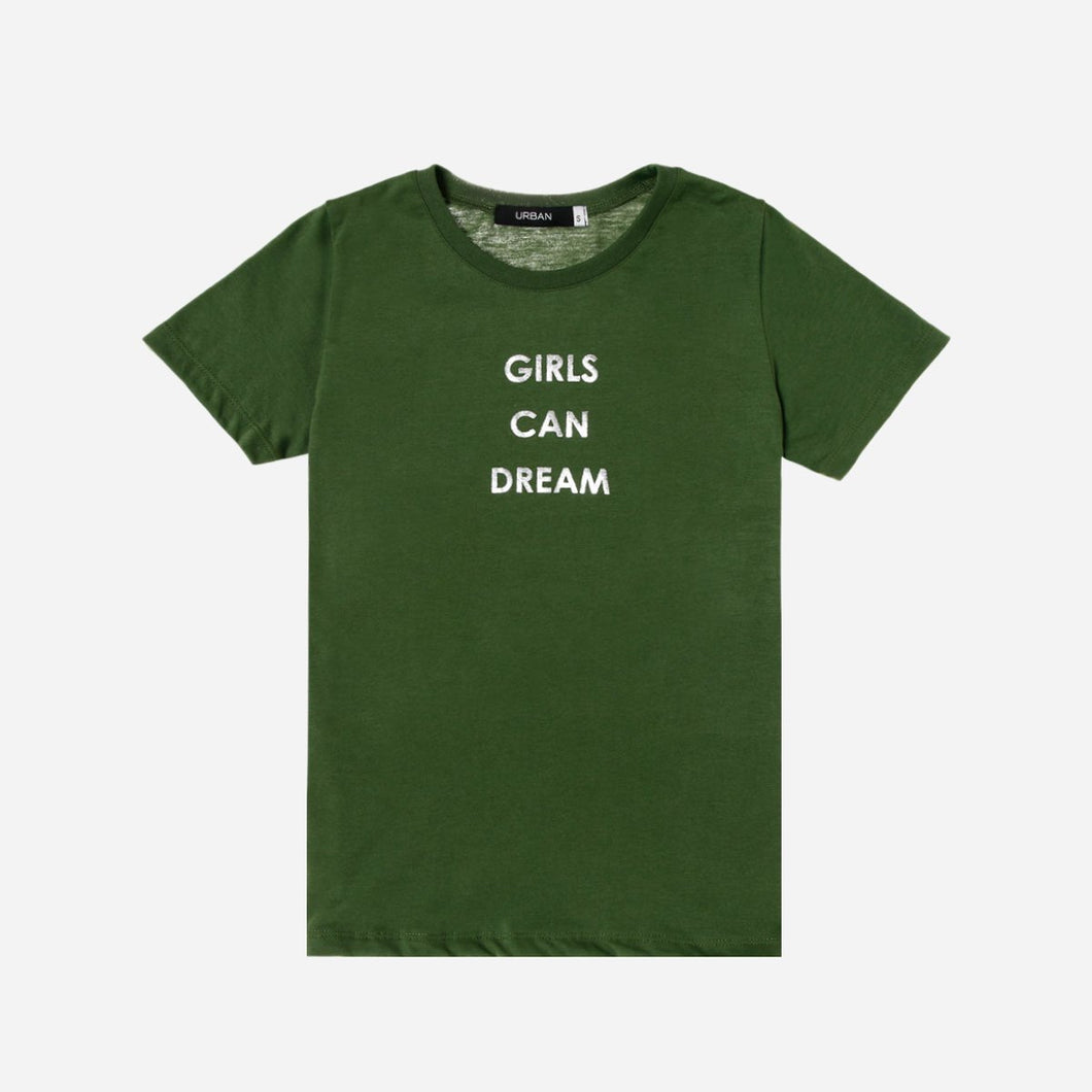 GTW Urban Girls Teens' Girls Can Dream Statement Tee in Forest Green