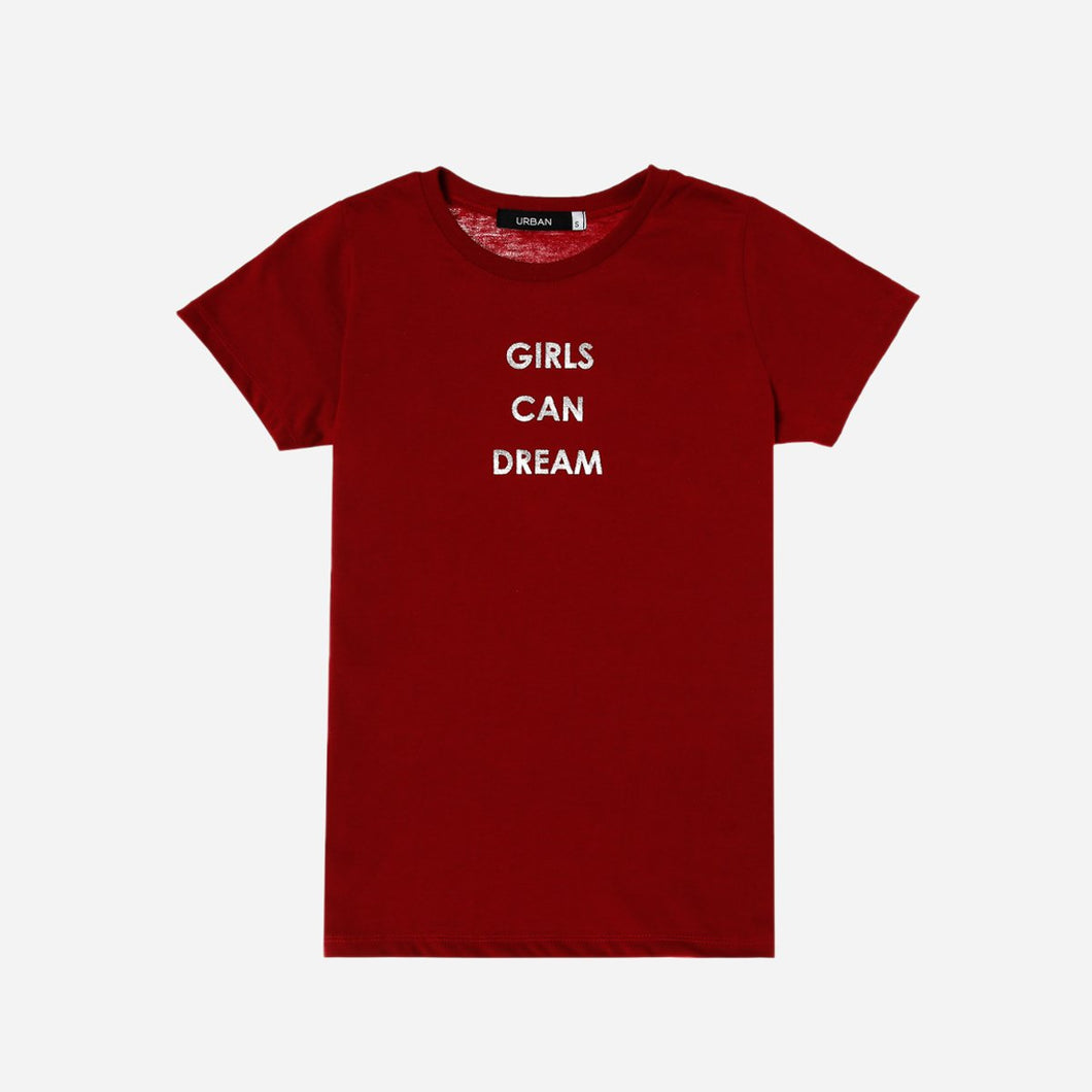 GTW Urban Girls Teens' Girls Can Dream Statement Tee in Maroon