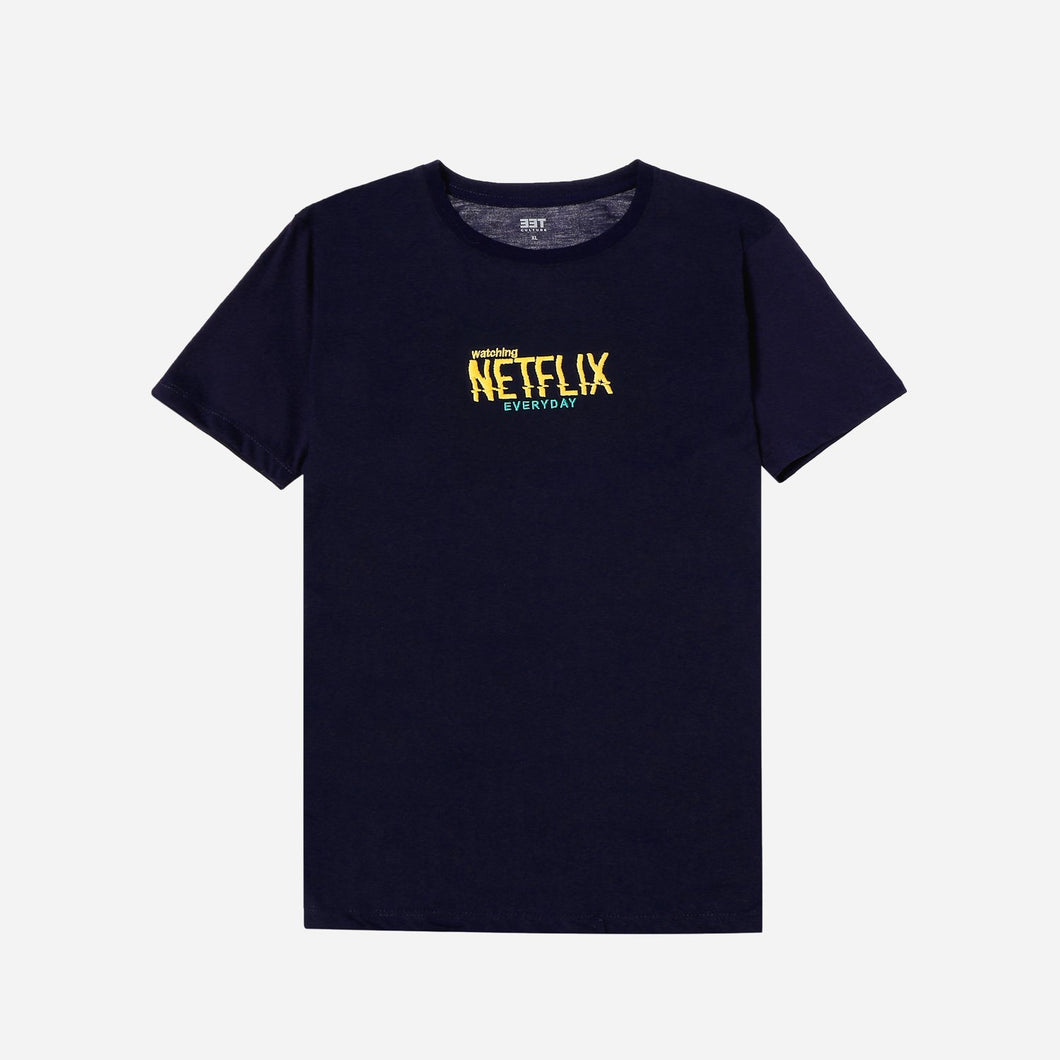 Tee Culture Boys Teens' Watching Netflix Everyday Statement Tee in Navy Blue