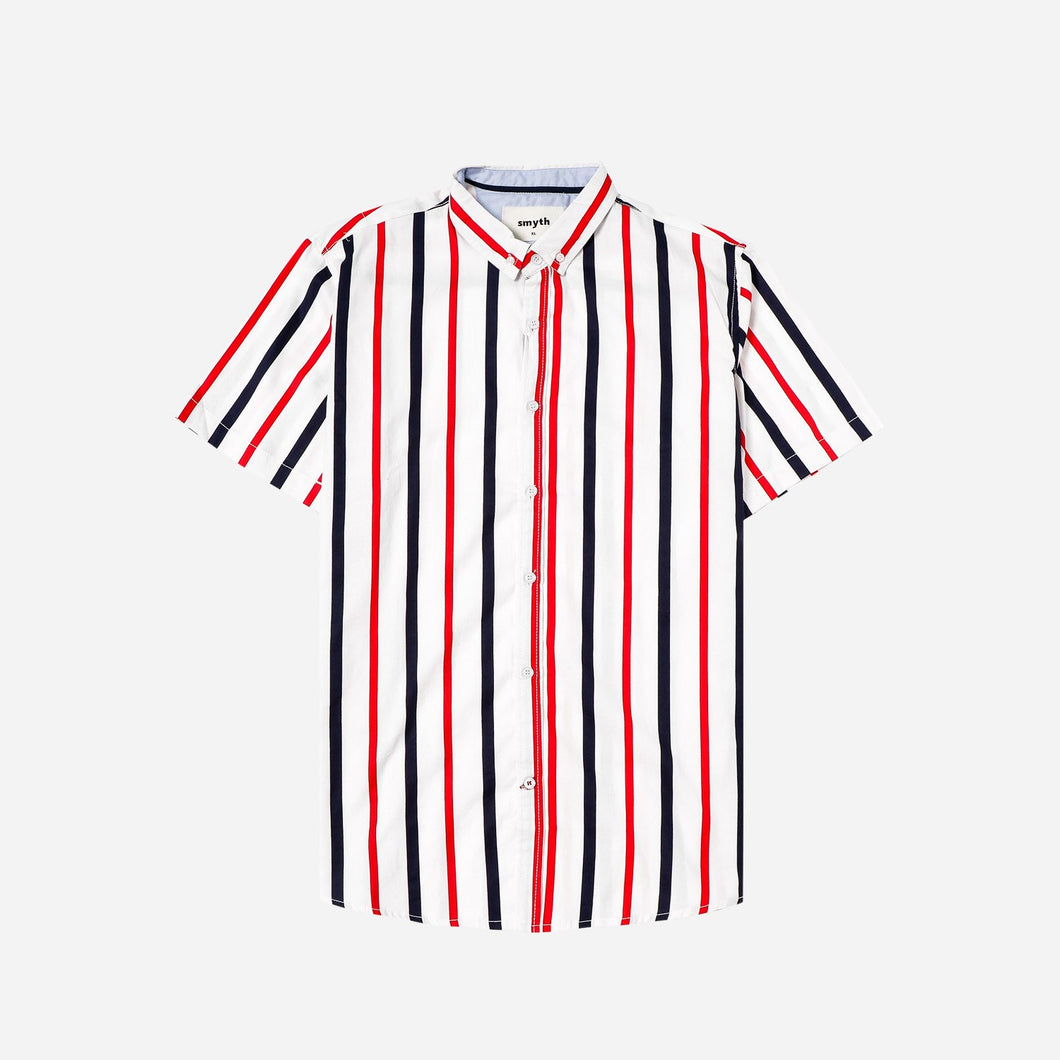 Smyth Boys Teens' Button-Down Collar Striped Shirt in Navy Blue