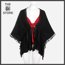 Load image into Gallery viewer, Coco Cabana Ladies&#39; Kaftan Cardigan with Lace and Tassel in Black
