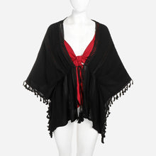 Load image into Gallery viewer, Coco Cabana Ladies&#39; Kaftan Cardigan with Lace and Tassel in Black
