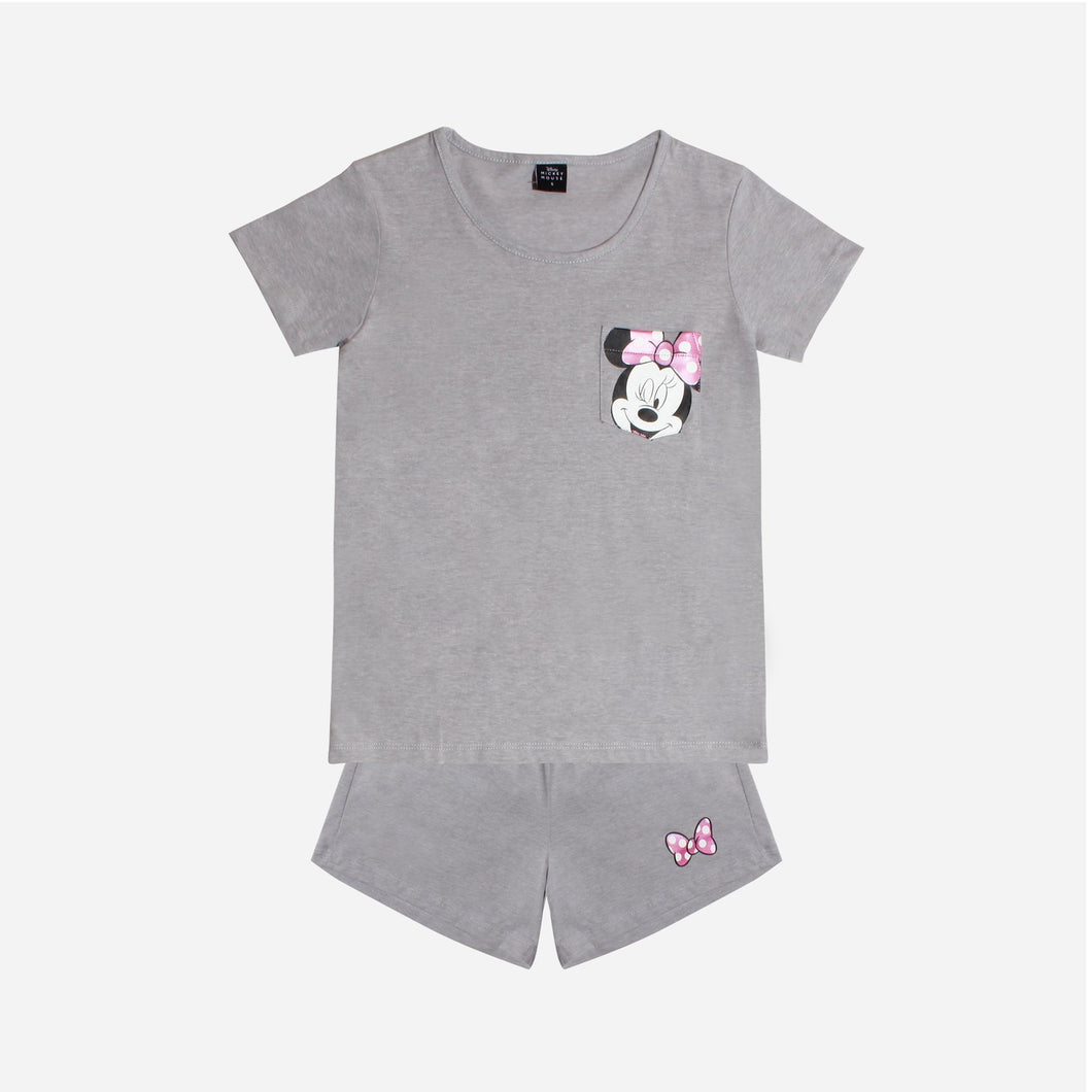 Disney Mickey Mouse Sleepwear Ladies' Minnie Pocket Tee and Shorts Set in Gray