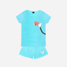 Load image into Gallery viewer, Disney Mickey Mouse Ladies&#39; Minnie Coffee Cup Top and Shorts Set in Blue
