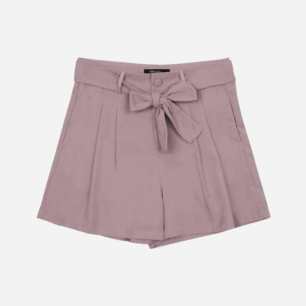 SM Woman Waist Sash Pleated Shorts in Old Rose