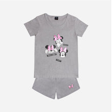 Load image into Gallery viewer, Disney Mickey Mouse Ladies&#39; Minnie Peek-a-Boo Tee and Shorts Set in Gray
