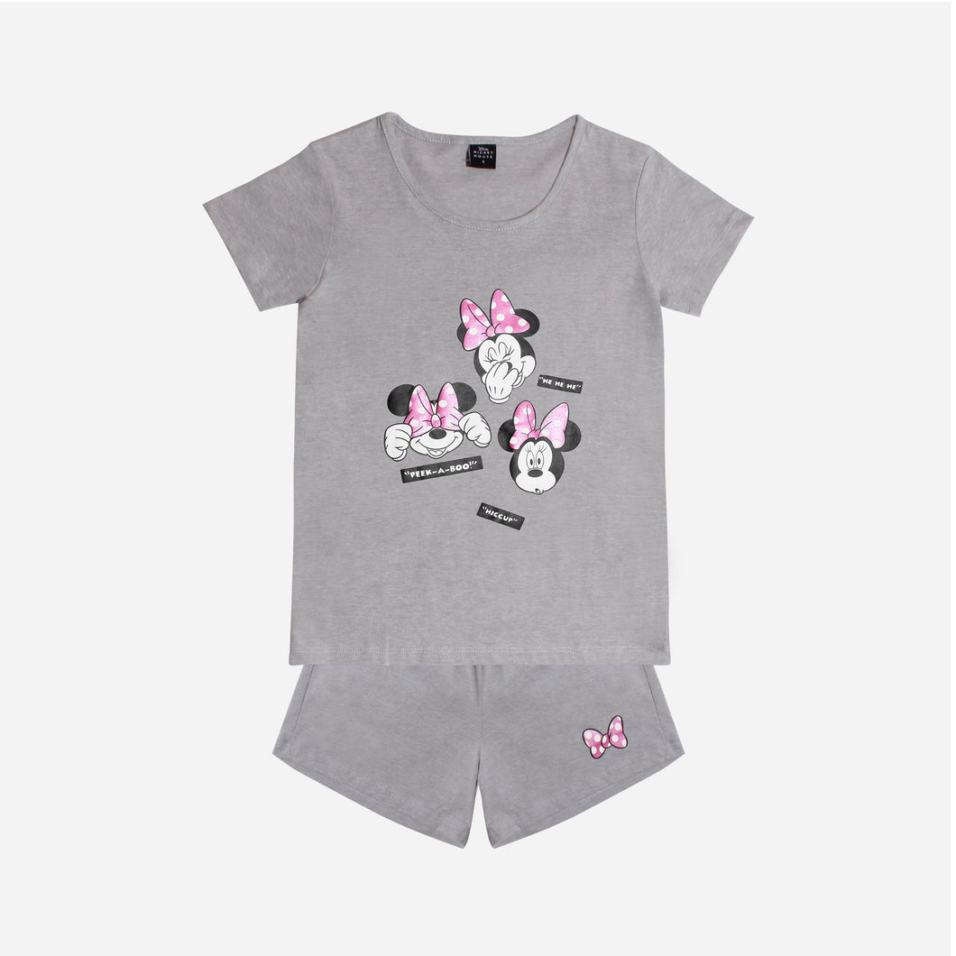 Disney Mickey Mouse Ladies' Minnie Peek-a-Boo Tee and Shorts Set in Gray