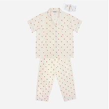 Load image into Gallery viewer, Baleno Sleepwear Ladies&#39; Strawberry Print Pajama Set with Face Mask in Cream
