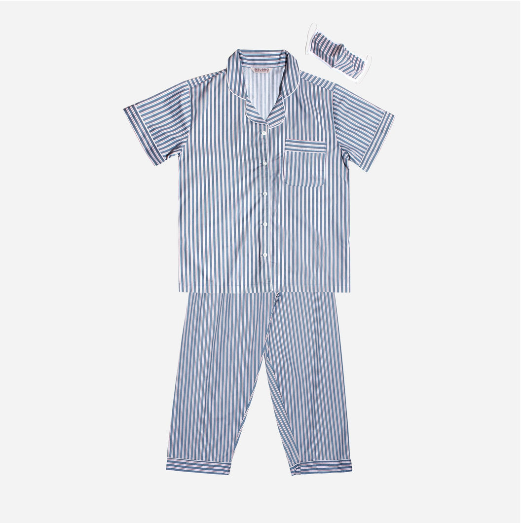 Baleno Sleepwear Ladies' Patterned Button-Down Top and Pajama Set in Navy Blue