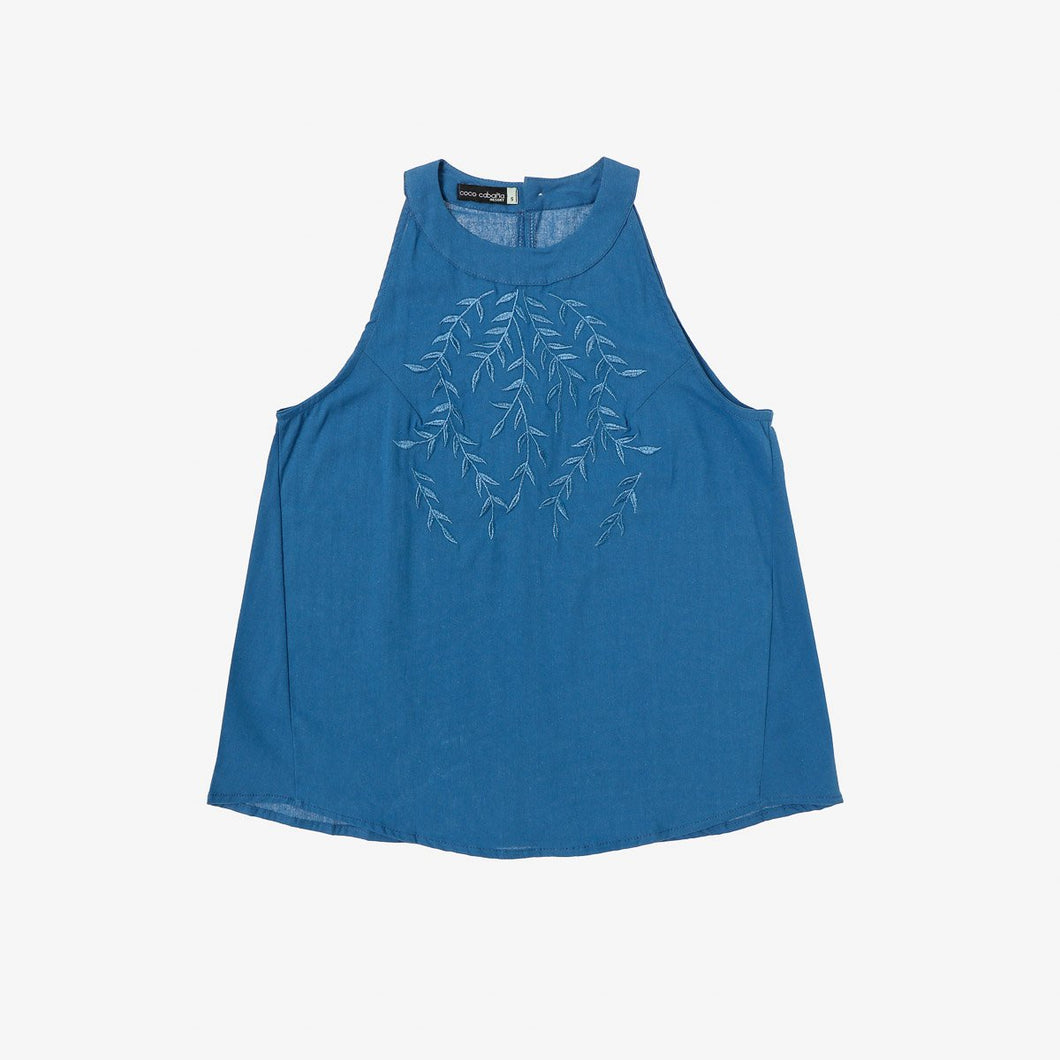 Coco Cabana Ladies' Embroidered Halter Top in Blue