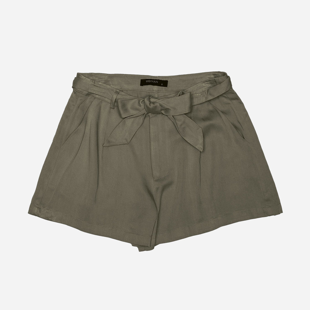 SM Woman Bow Tie Waist Sash Shorts in Olive Green