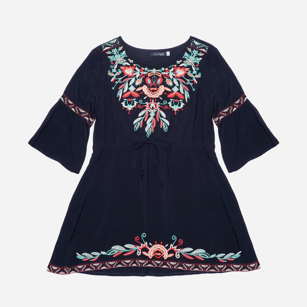 Coco Cabana Ladies' Floral Embroidered Tunic Dress in Black