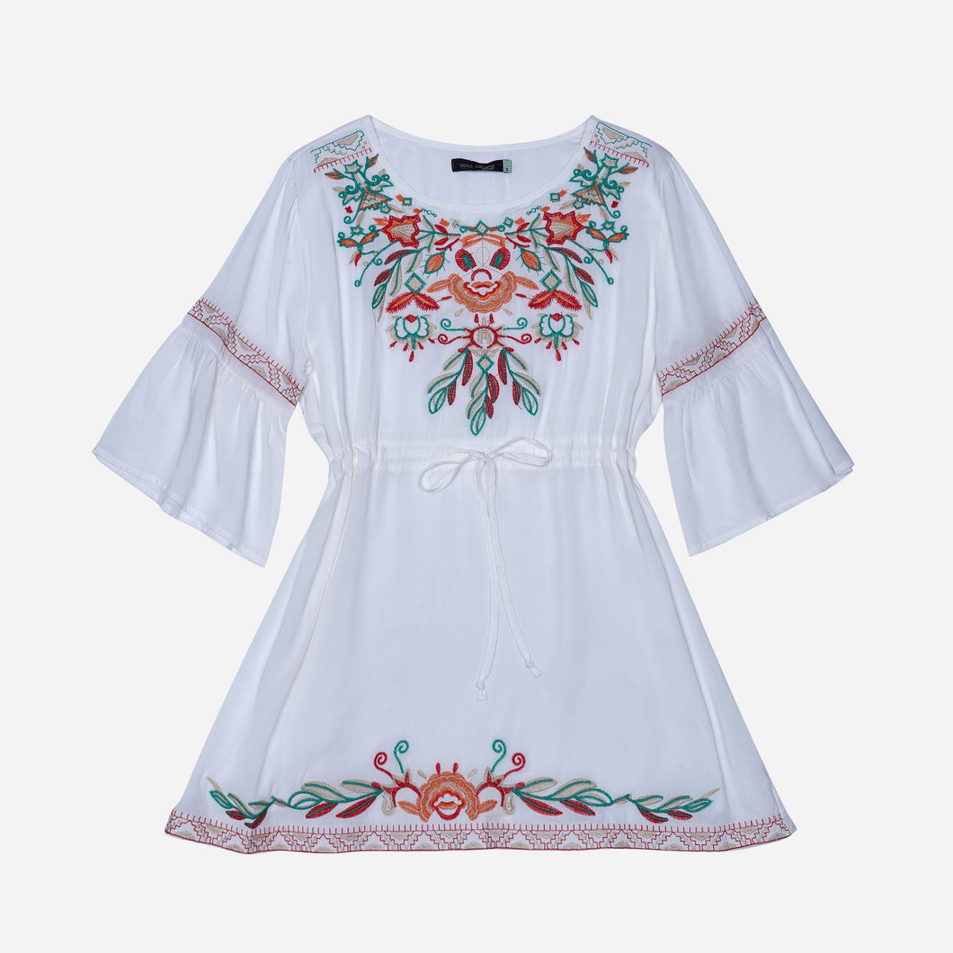 Coco Cabana Ladies' Floral Embroidered Tunic Dress in White