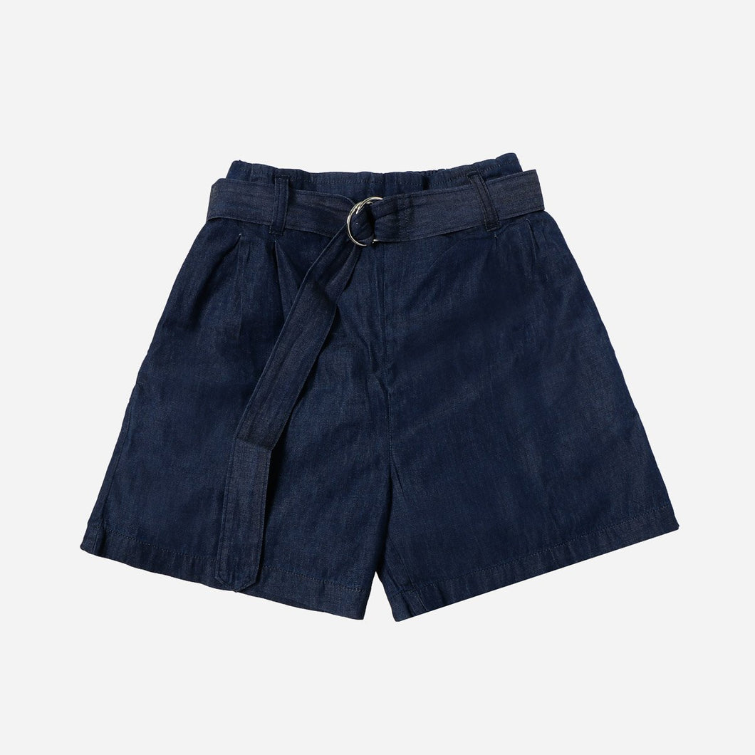 SM Woman Belted Denim Shorts in Dark Blue