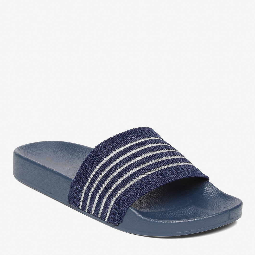 Trusole Ladies' Hannah Striped Slides in Midnight Blue