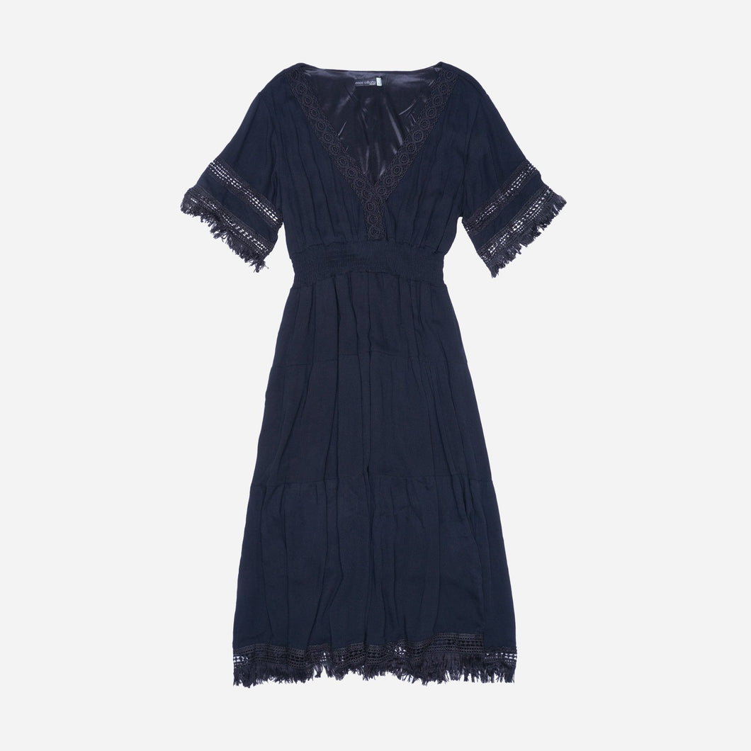 Coco Cabana Ladies' Fringed Hem Dress in Black