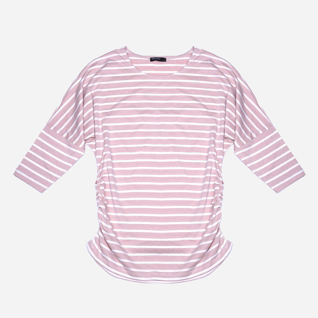 SM Woman Maternal Striped 3/4 Dolman Top in Pink