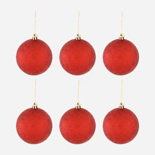 Load image into Gallery viewer, Great Home 6-Pack Glittered Christmas Balls 80mm - Red
