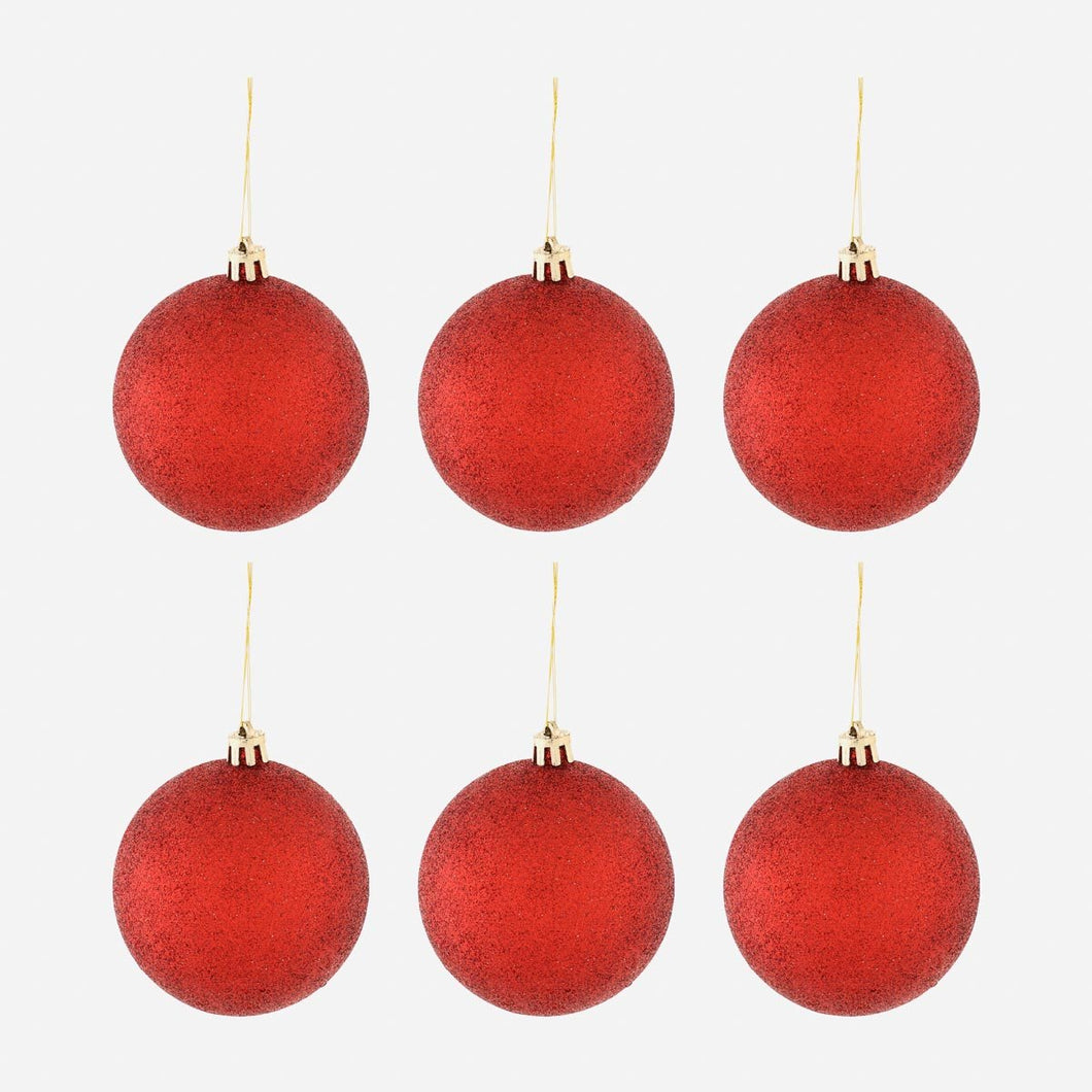 Great Home 6-Pack Glittered Christmas Balls 80mm - Red