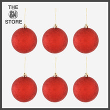 Load image into Gallery viewer, Great Home 6-Pack Glittered Christmas Balls 80mm - Red
