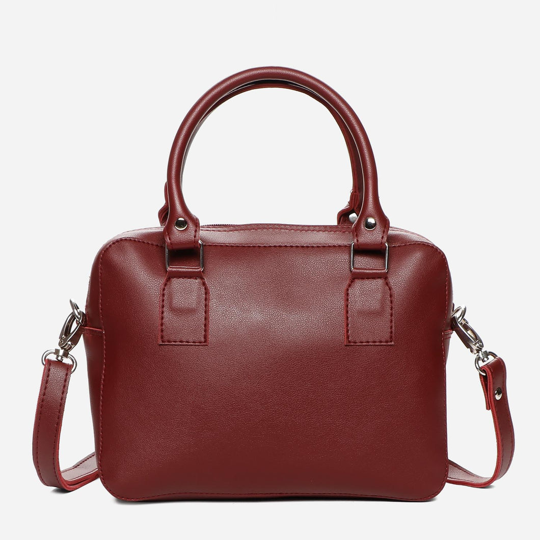 Parisian Ladies' Wendy Handbag with Detachable Crossbody Strap in Maroon