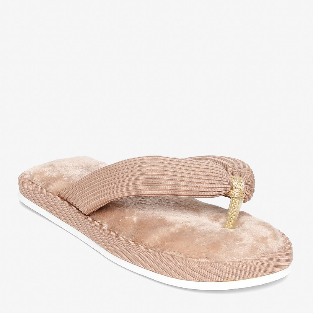 Cozzy Ladies' Brielle Thong Strap Bedroom Slippers in Beige