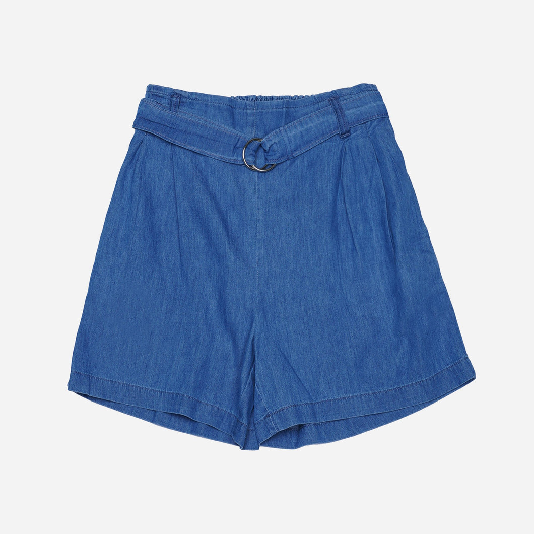 SM Woman Belted Denim Shorts in Blue