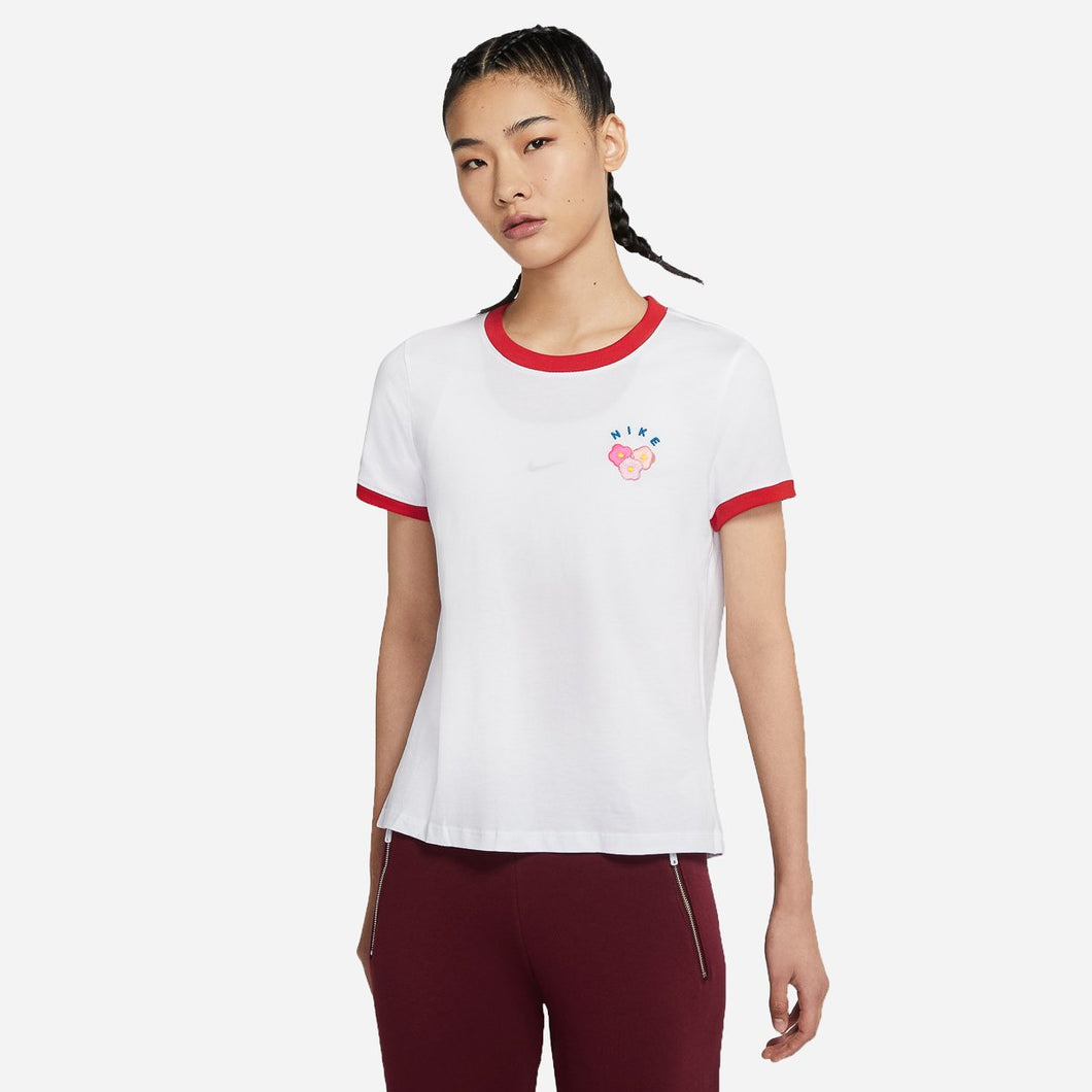 Nike Ladies’ Sportswear Floral Ringer Tee in White